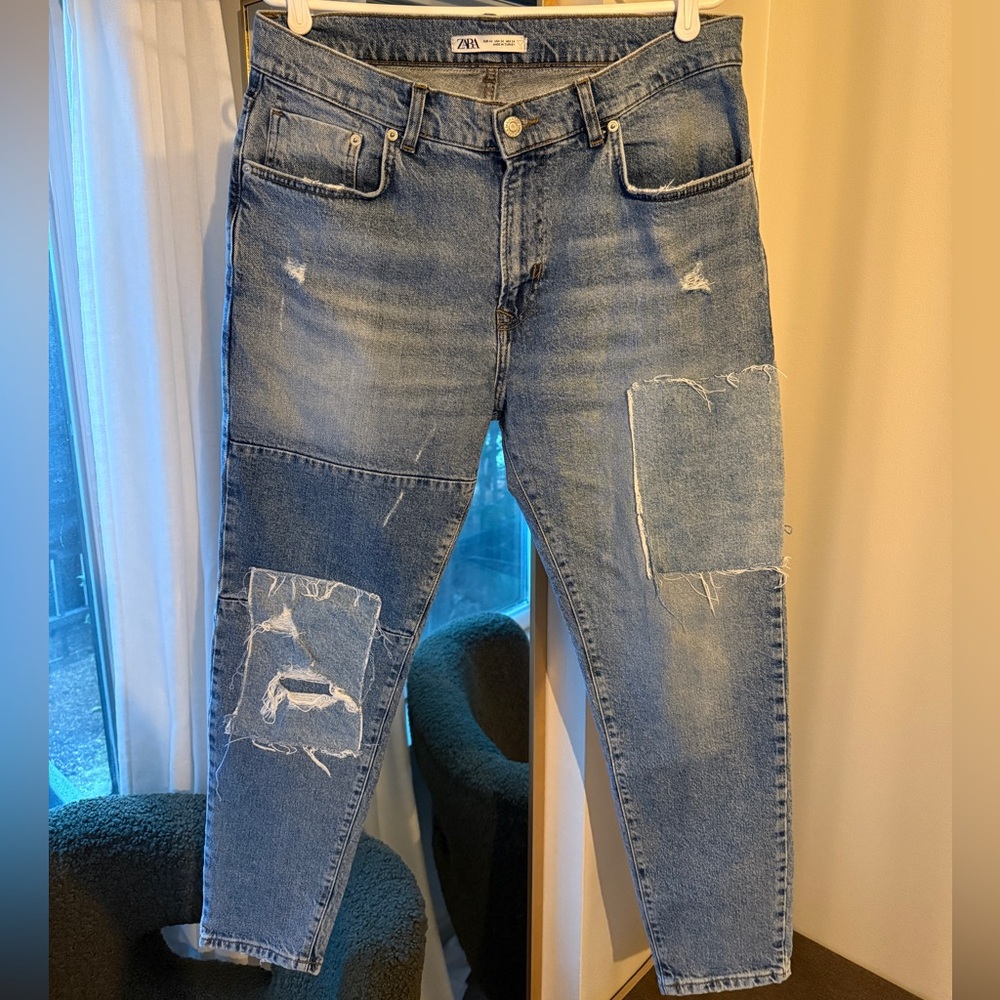 Zara Jeans - Blue Distressed Patchwork Ripped (Size 32)